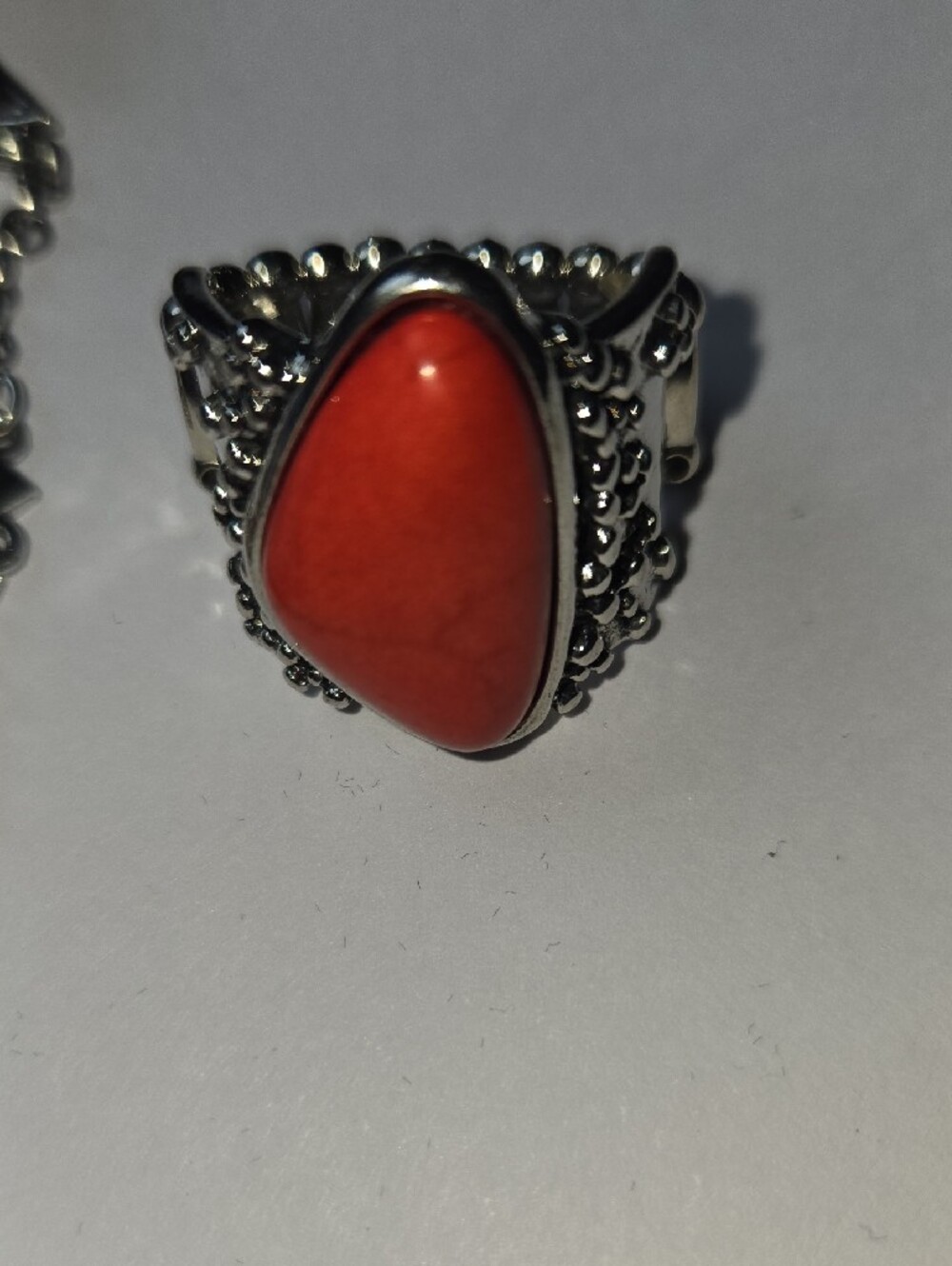 Paparazzi Silver-Tone Layered Necklace and Coral Red Stone Ring Set - Picture 3 of 3